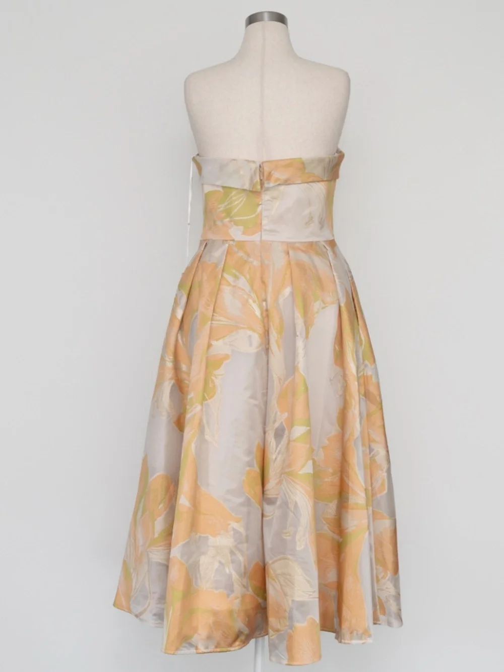 Mac Duggal -  Peach Multi Floral Brocade Strapless Midi Dress